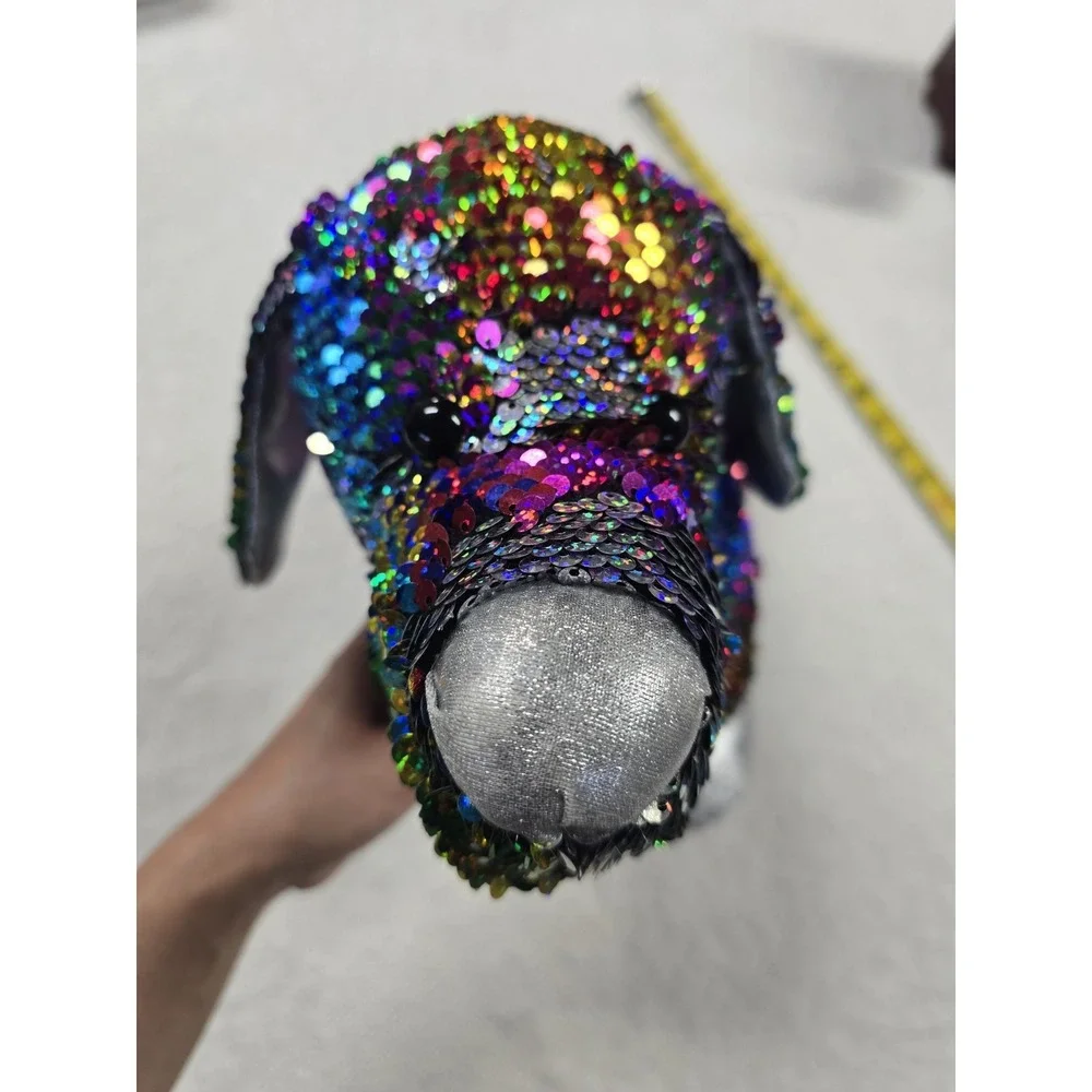 Dan Dee Sequin Dachshund Plush‎ Rainbow Silver Flip Sequins Wiener Dog Toy 19